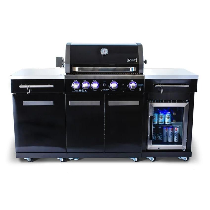 Mont Alpi Compact Series 6 Ft Propane Outdoor Kitchen Island w/ Fridge in Black Stainless Steel - MA-957FC