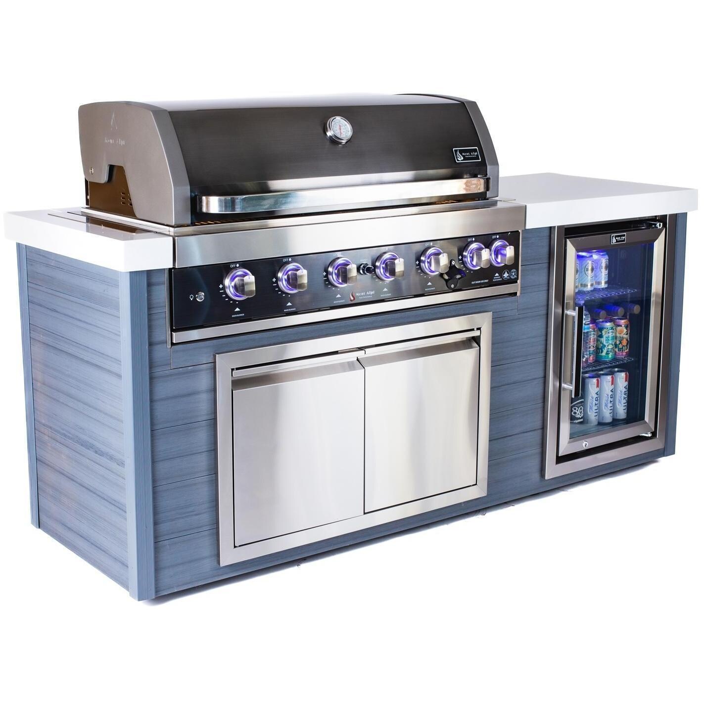 Mont Alpi Artwood Series 6.5 Ft Propane Outdoor Kitchen Island w/ 6-Burner Grill - MA805-AWBSS