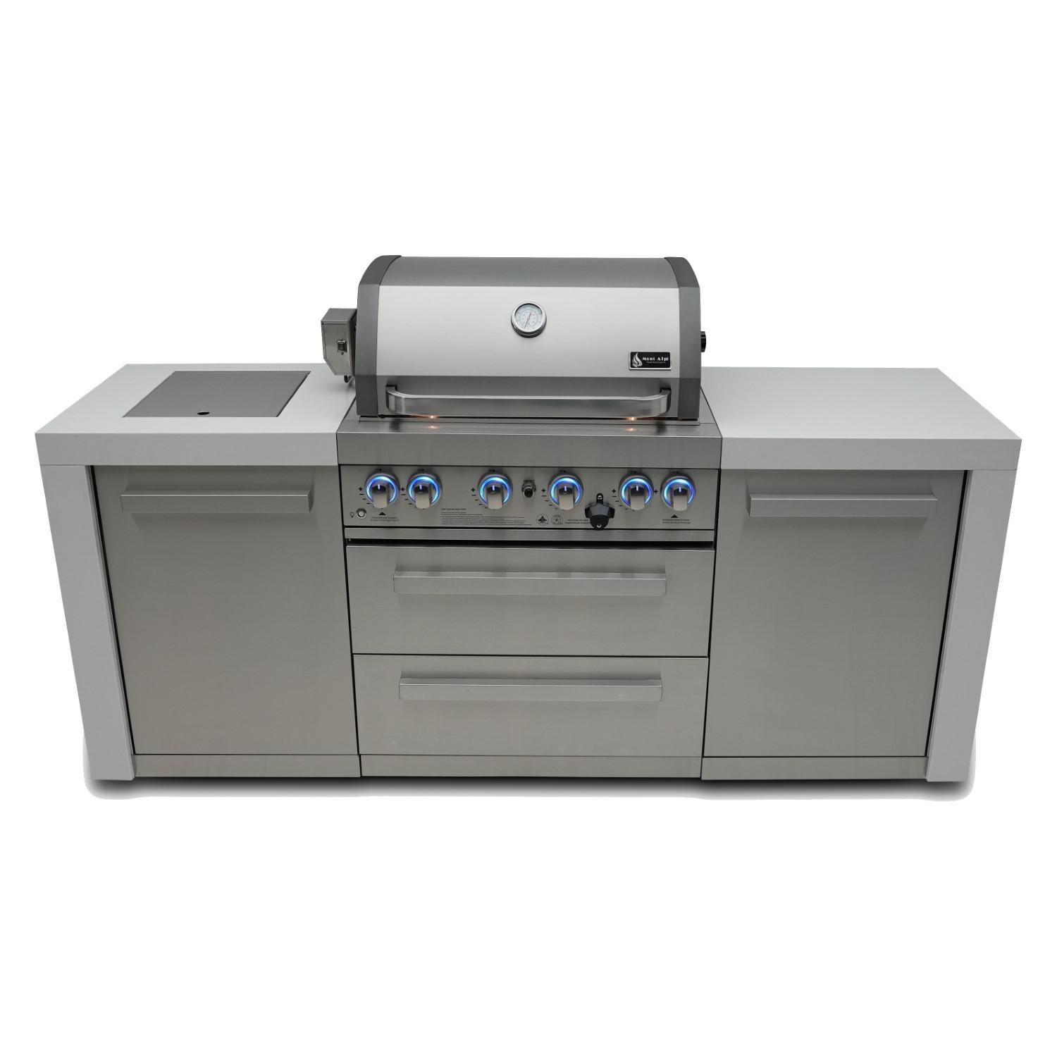 Deluxe Series outdoor kitchen package with 32-in grill beverage center fridge drawer module