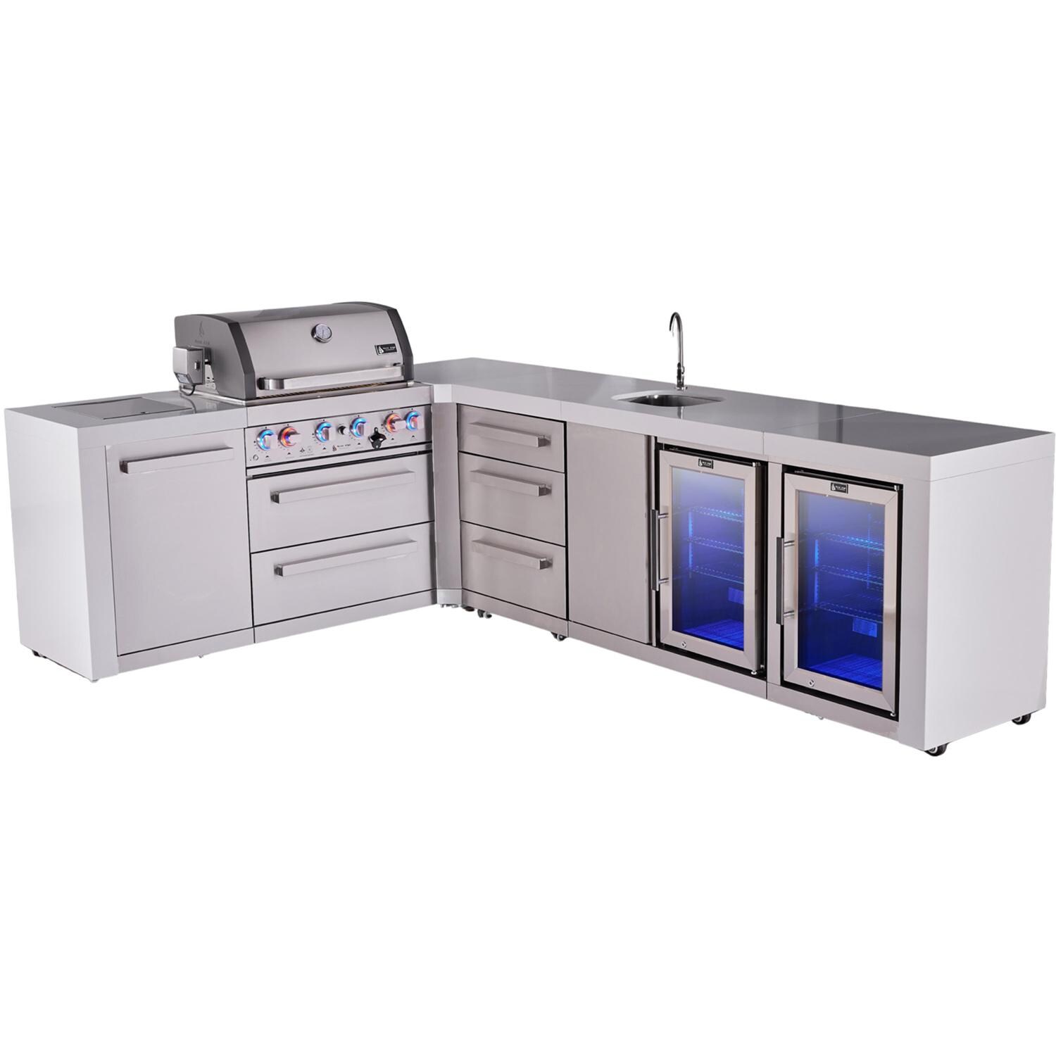 Black Series outdoor kitchen package with 32-in grill beverage center fridge drawer module L-shaped/90-degree module