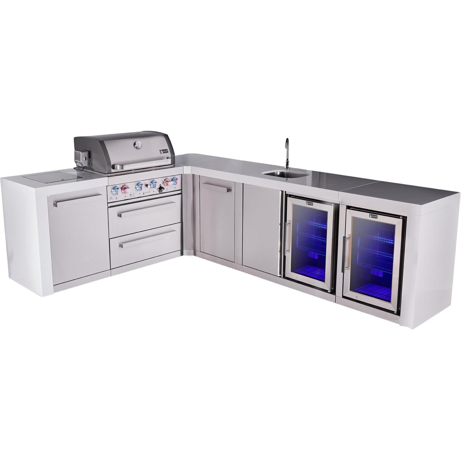 Black Series outdoor kitchen package with 32-in grill beverage center fridge L-shaped/90-degree module