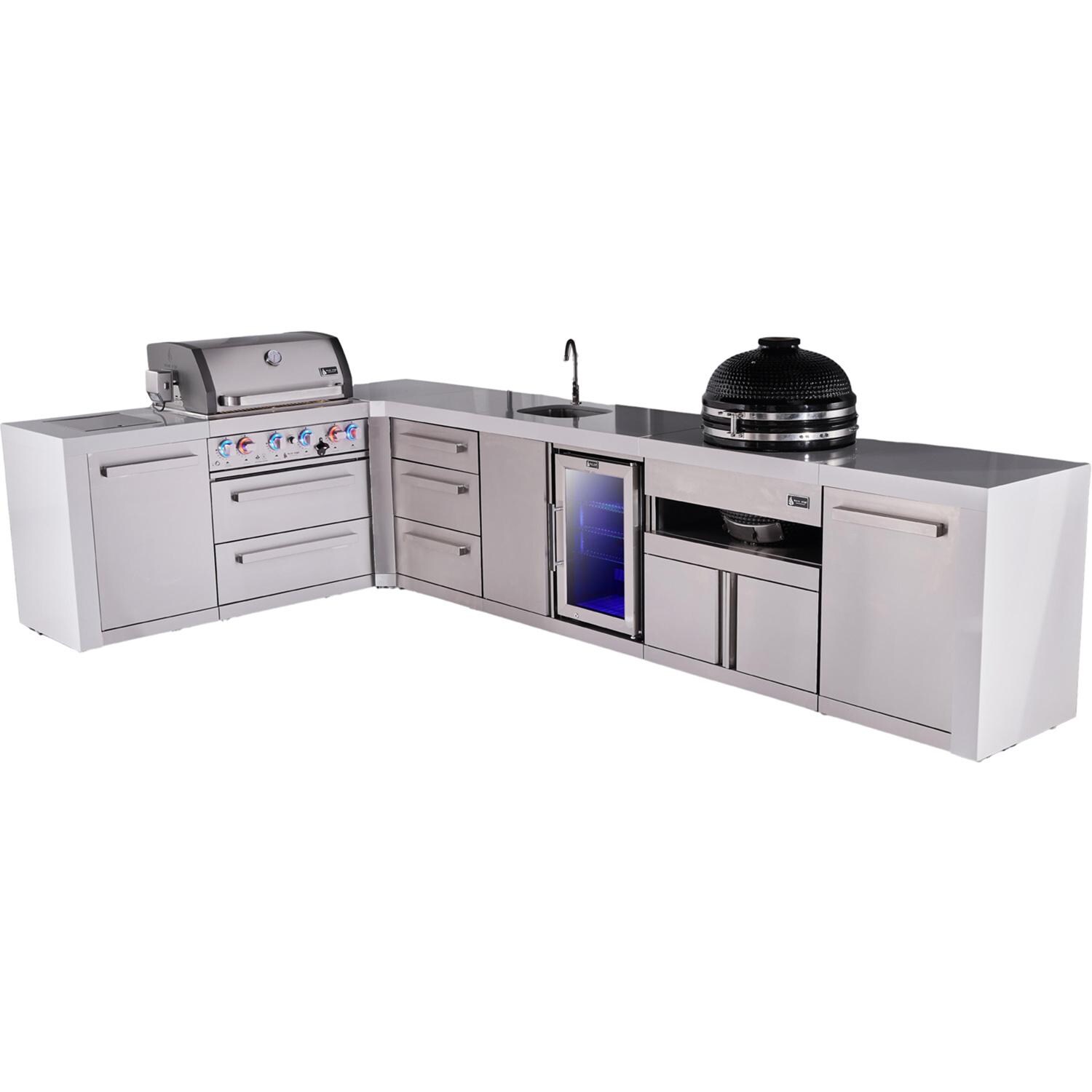 Mont Alpi Original Series outdoor kitchen package with 32-in grill beverage center kamado module L-shaped/90-degree module · MAi400-90BEVKAMXL
