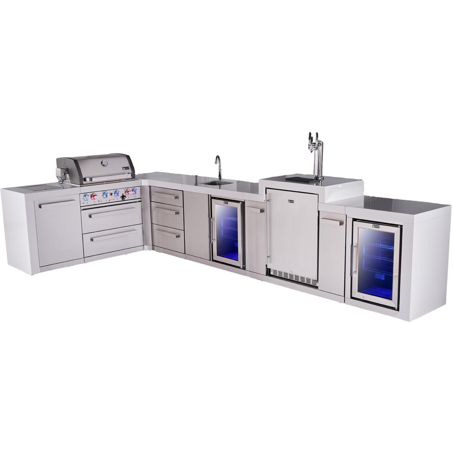 Deluxe Series 13 1/2 Ft Propane Outdoor Kitchen Island w/ 32-in Grill, Side Burner, Beverage Center, Kegerator, Fridge & Extra Door - MAi400-D90KEGBEVFCXL