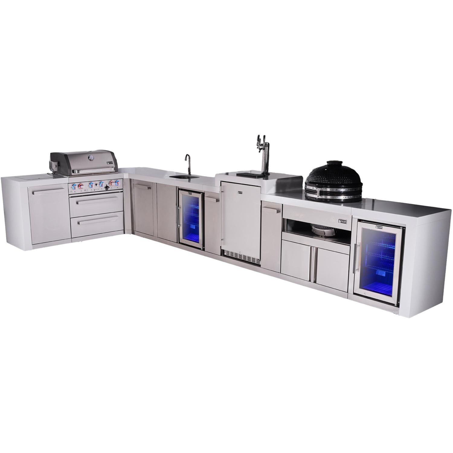 Mont Alpi Original Series outdoor kitchen package with 32-in grill beverage center kegerator kamado module L-shaped/90-degree module · MAi400-90KEGBEVKAMXL