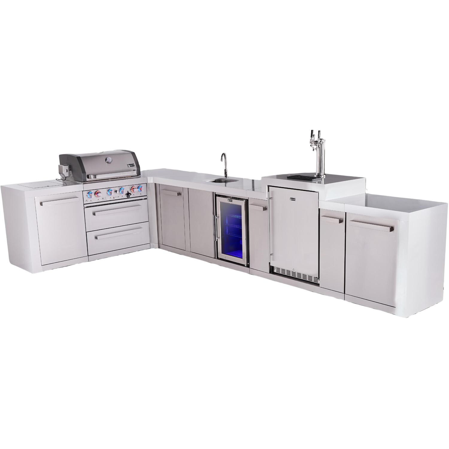 Deluxe Series 13 1/2 Ft Propane Outdoor Kitchen Island w/ 32-in Grill, Side Burner, Beverage Center, Kegerator & Extra Door - MAi400-D90KEGBEVXL