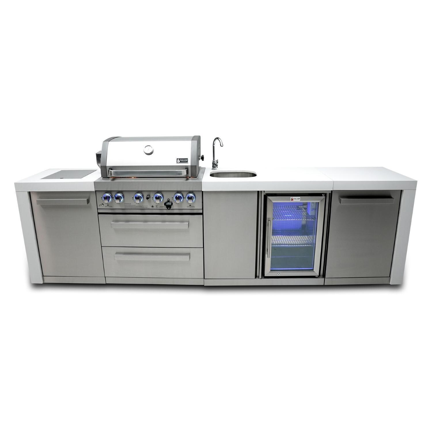 Deluxe Series 10 Ft Propane Outdoor Kitchen Island w/ Side Burner & Beverage Center - MAi400-DBEV