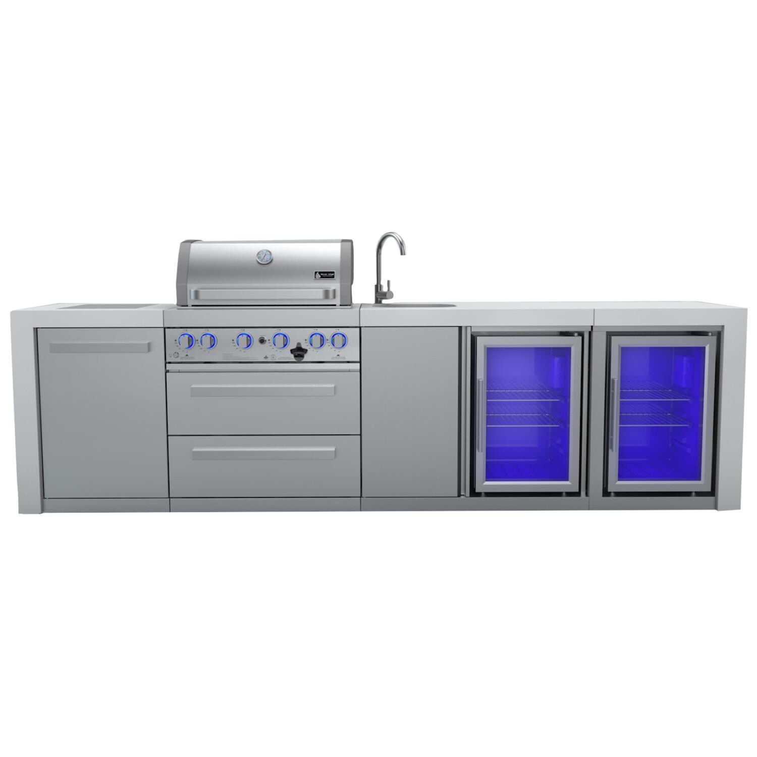 Deluxe Series 10 Ft Propane Outdoor Kitchen Island w/ Side Burner, Beverage Center & Fridge - MAi400-DBEVFC