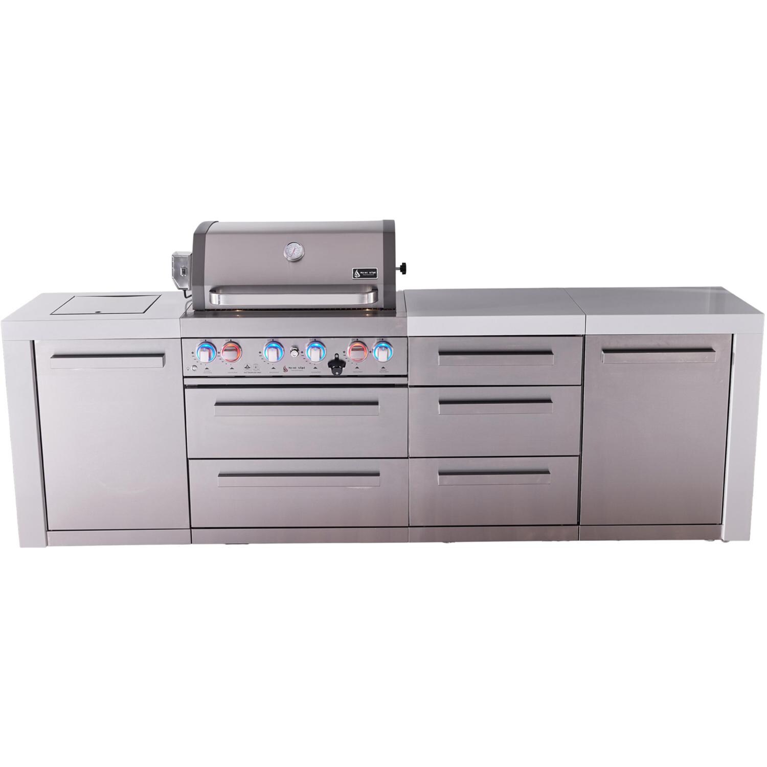 Deluxe Series 7 Ft Propane Outdoor Kitchen Island w/ 32-in Grill, Side Burner & Triple Drawer - MAi400-DDR
