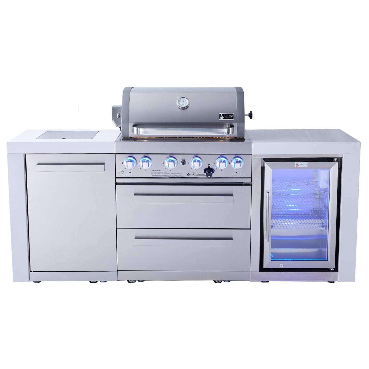 Deluxe Series 7 Ft Propane Outdoor Kitchen Island w/ Side Burner & Fridge - MAi400-DFC