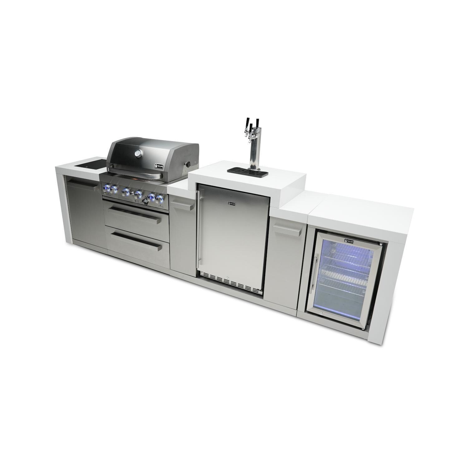Deluxe Series 11 Ft Propane Outdoor Kitchen Island w/ Side Burner, Kegerator & Fridge - MAi400-DKEGFC
