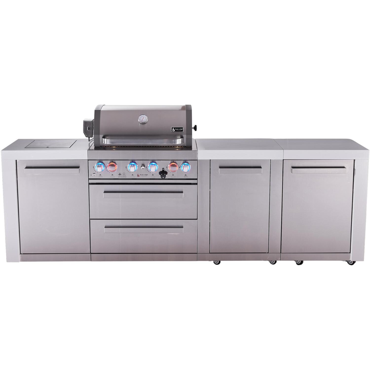 Deluxe Series 7 Ft Propane Outdoor Kitchen Island w/ 32-in Grill, Side Burner & Extra Door - MAi400-DXL