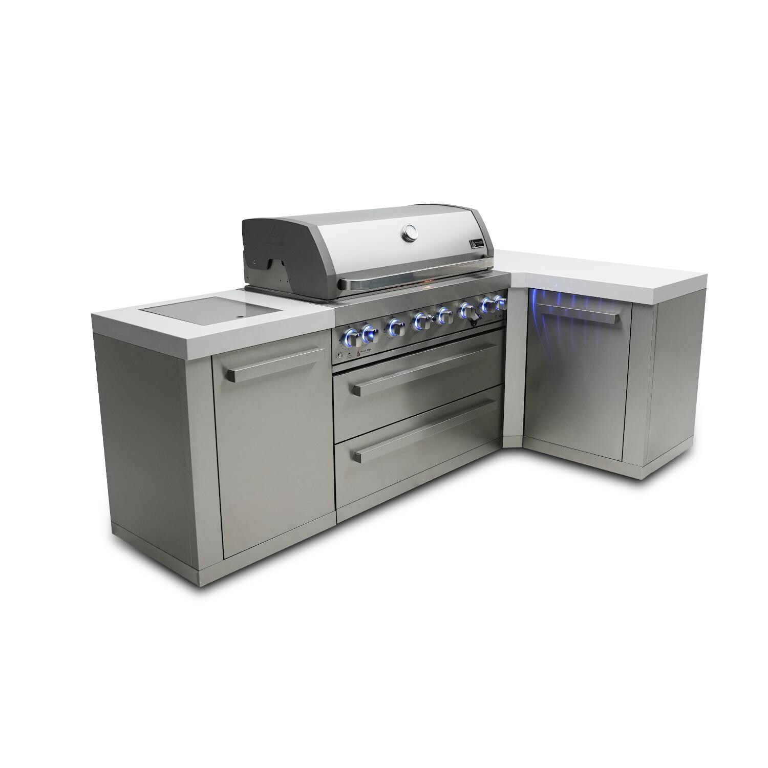 Original Series 8 Ft L-Shaped Propane Outdoor Kitchen Island w/ Side Burner- MAi805-90