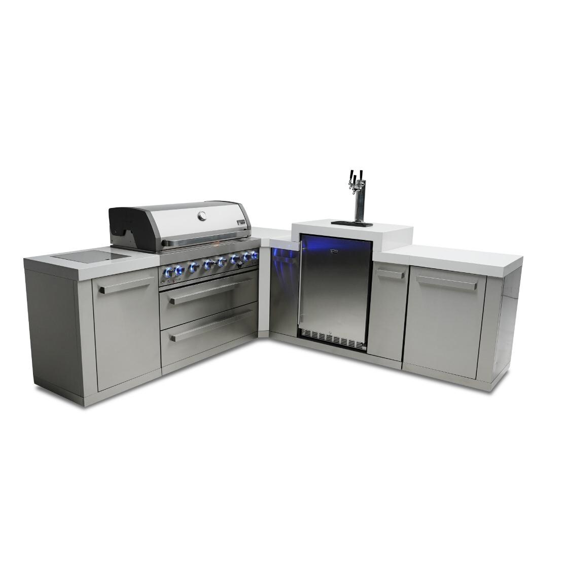 Original Series 8 Ft L-Shaped Propane Outdoor Kitchen Island w/ Side Burner & Kegerator - MAi805-90KEG
