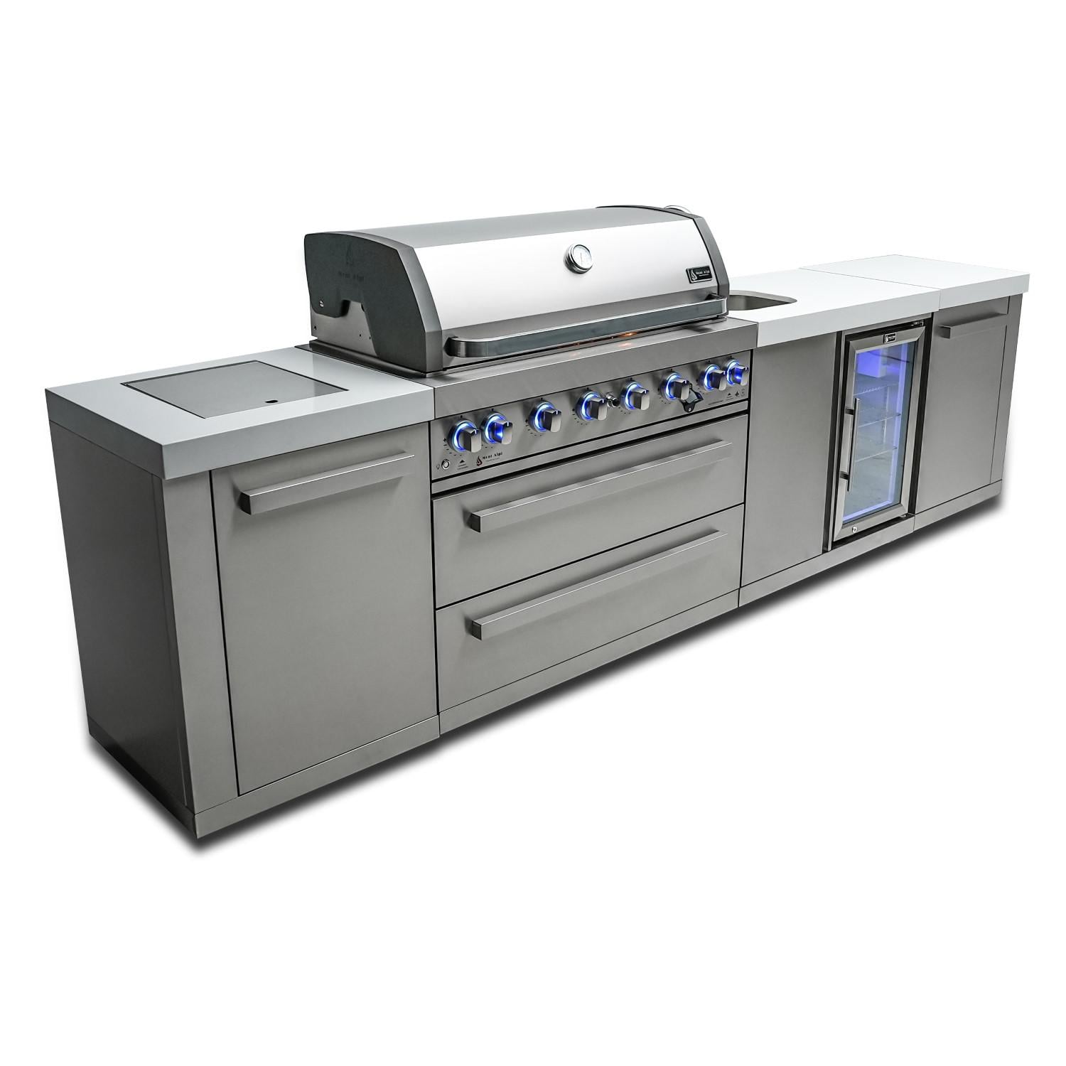 Original Series 11 Ft Propane Outdoor Kitchen Island w/ Side Burner & Beverage Center - MAi805-BEV
