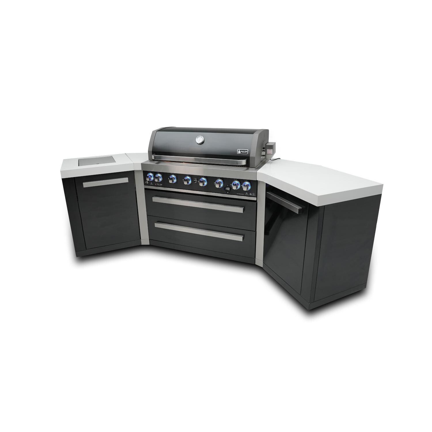 Black Series 10 Ft U-Shaped Propane Outdoor Kitchen Island w/ Side Burner - MAi805-BSS45