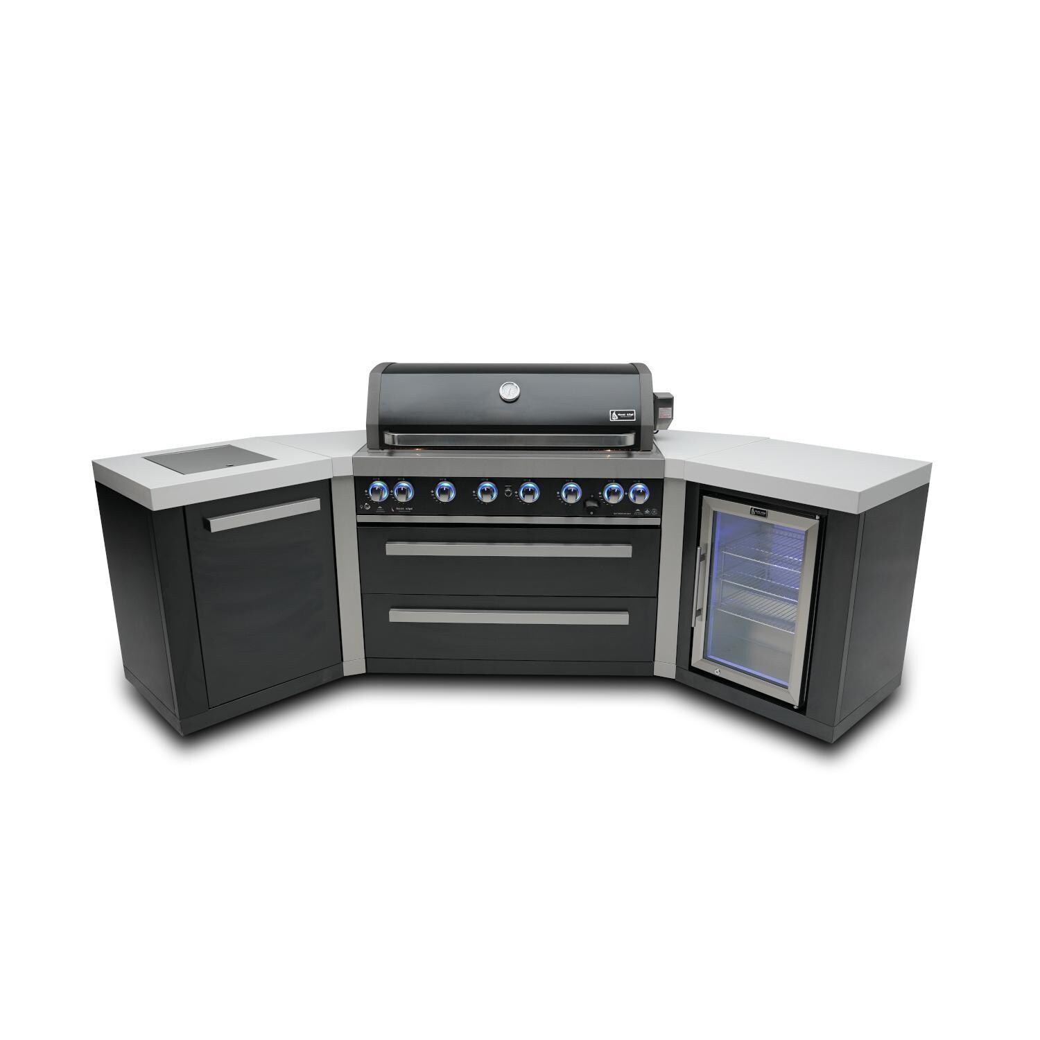 Black Series 10 Ft U-Shaped Propane Outdoor Kitchen Island w/ Side Burner & Fridge - MAi805-BSS45FC