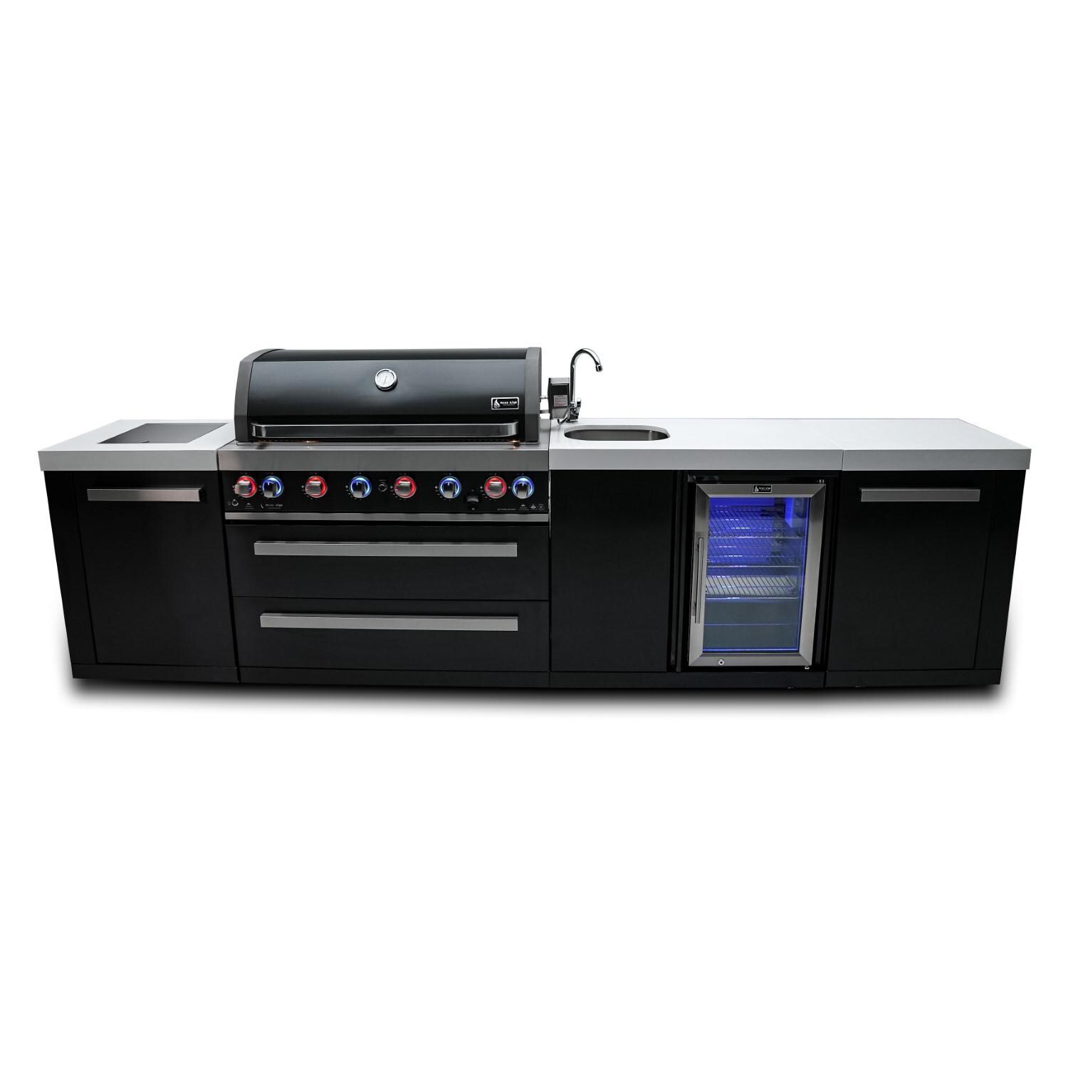 Black Series 11 Ft Propane Outdoor Kitchen Island w/ Side Burner & Beverage Center - MAi805-BSSBEV