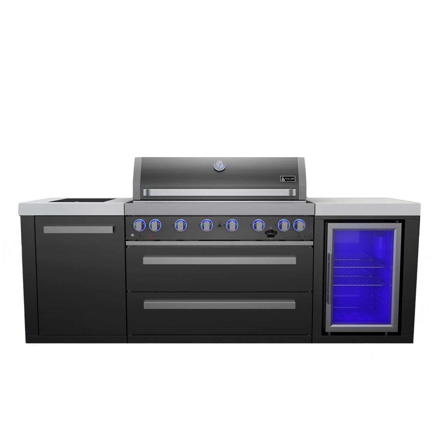 Black Series 8 Ft Propane Outdoor Kitchen Island w/ Side Burner & Fridge - MAi805-BSSFC