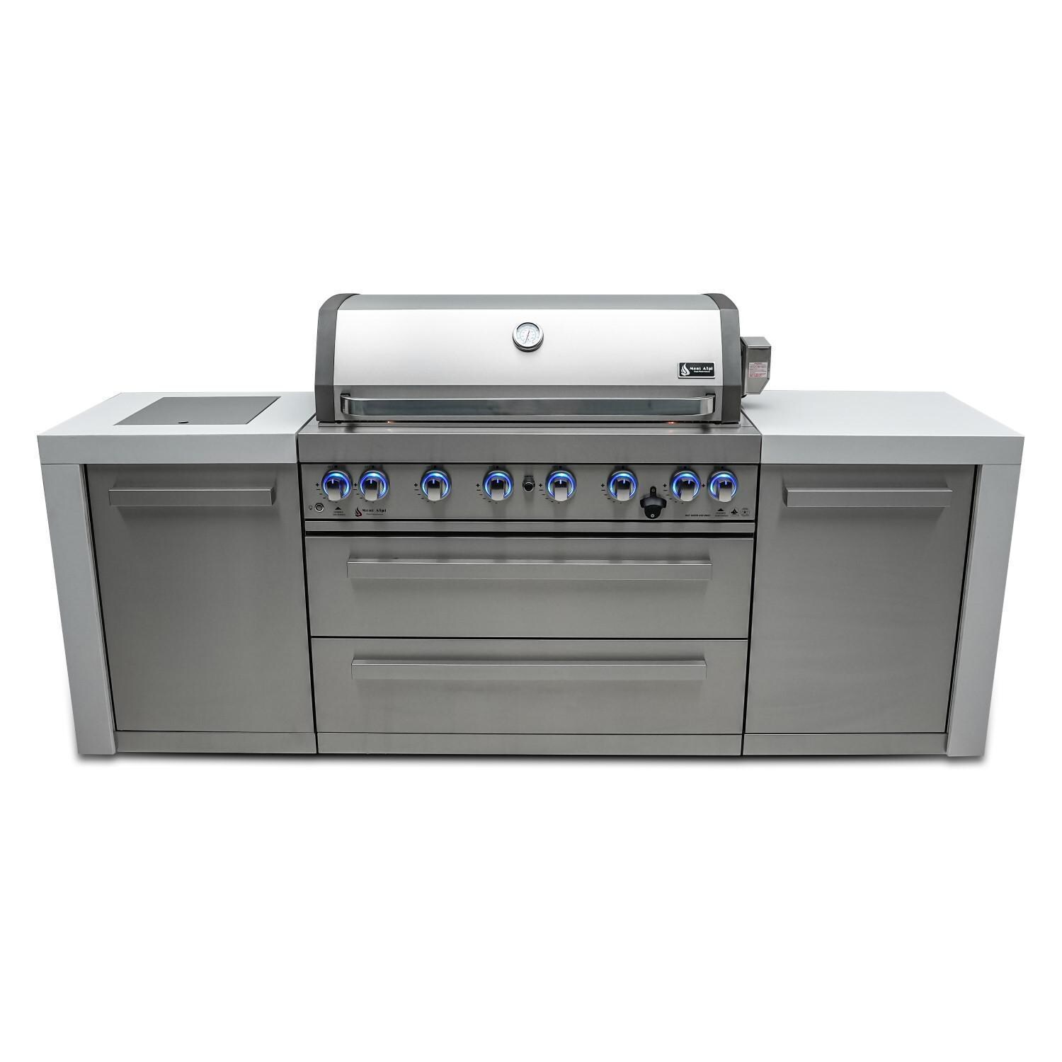 Deluxe Series outdoor kitchen package with 44-in grill beverage center fridge