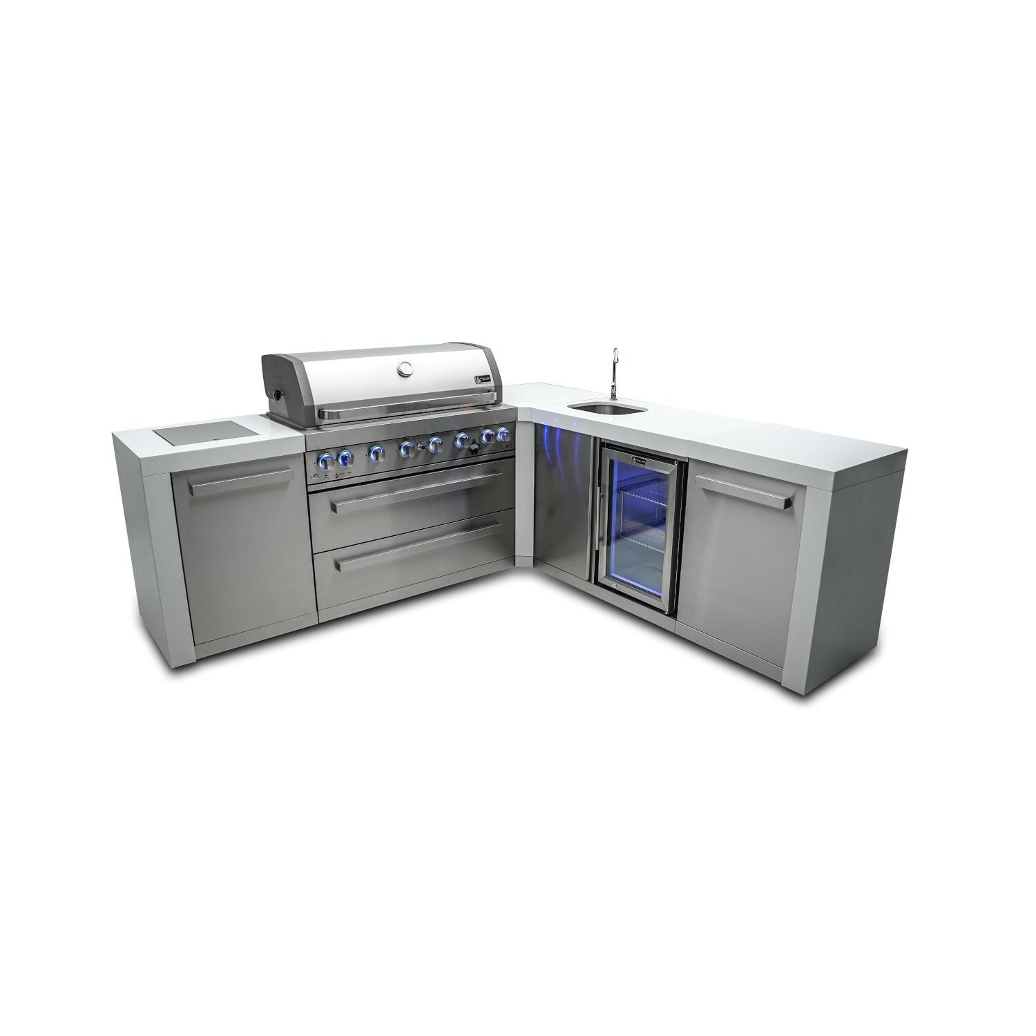 Deluxe Series outdoor kitchen package with 44-in grill beverage center L-shaped/90-degree module