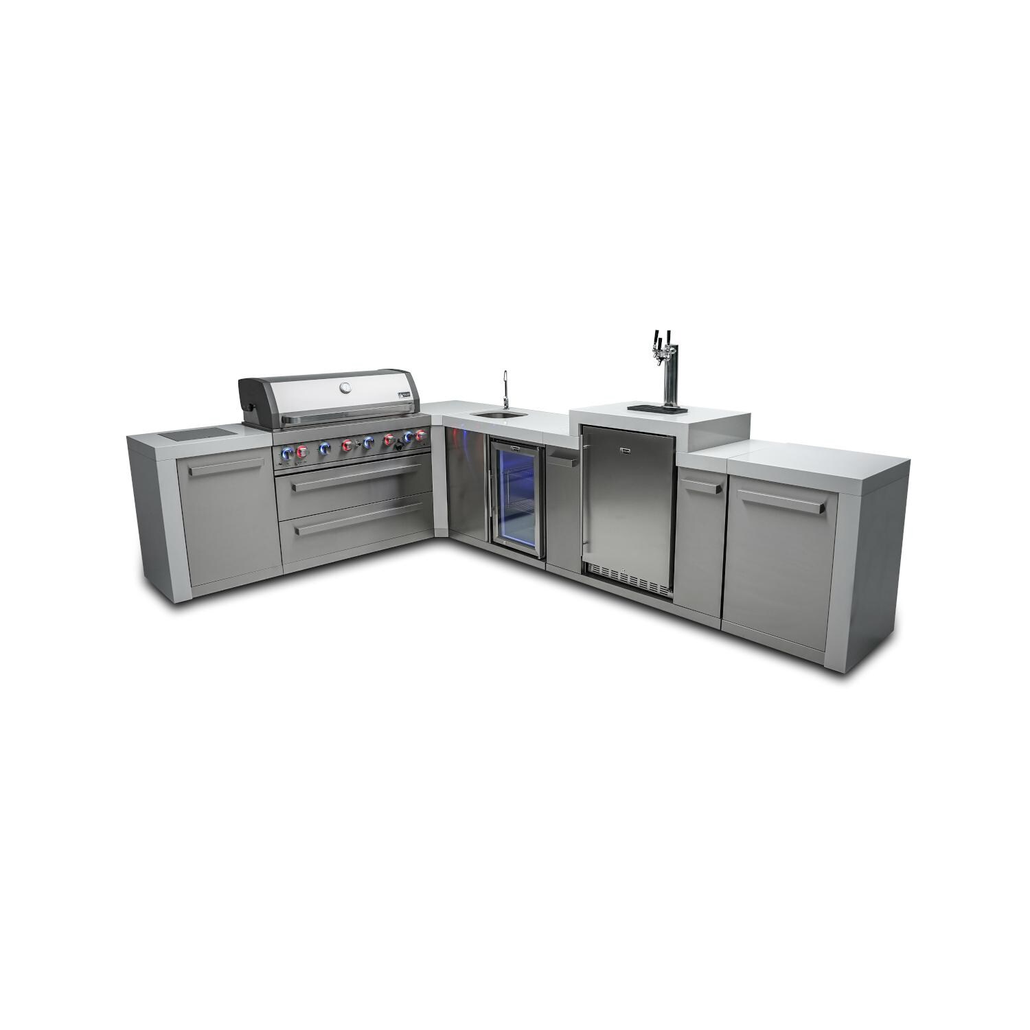 11.5 Ft L-Shaped Propane Outdoor Kitchen Island w/ Side Burner, Beverage Center & Kegerator - MAi805-D90KEGBEV