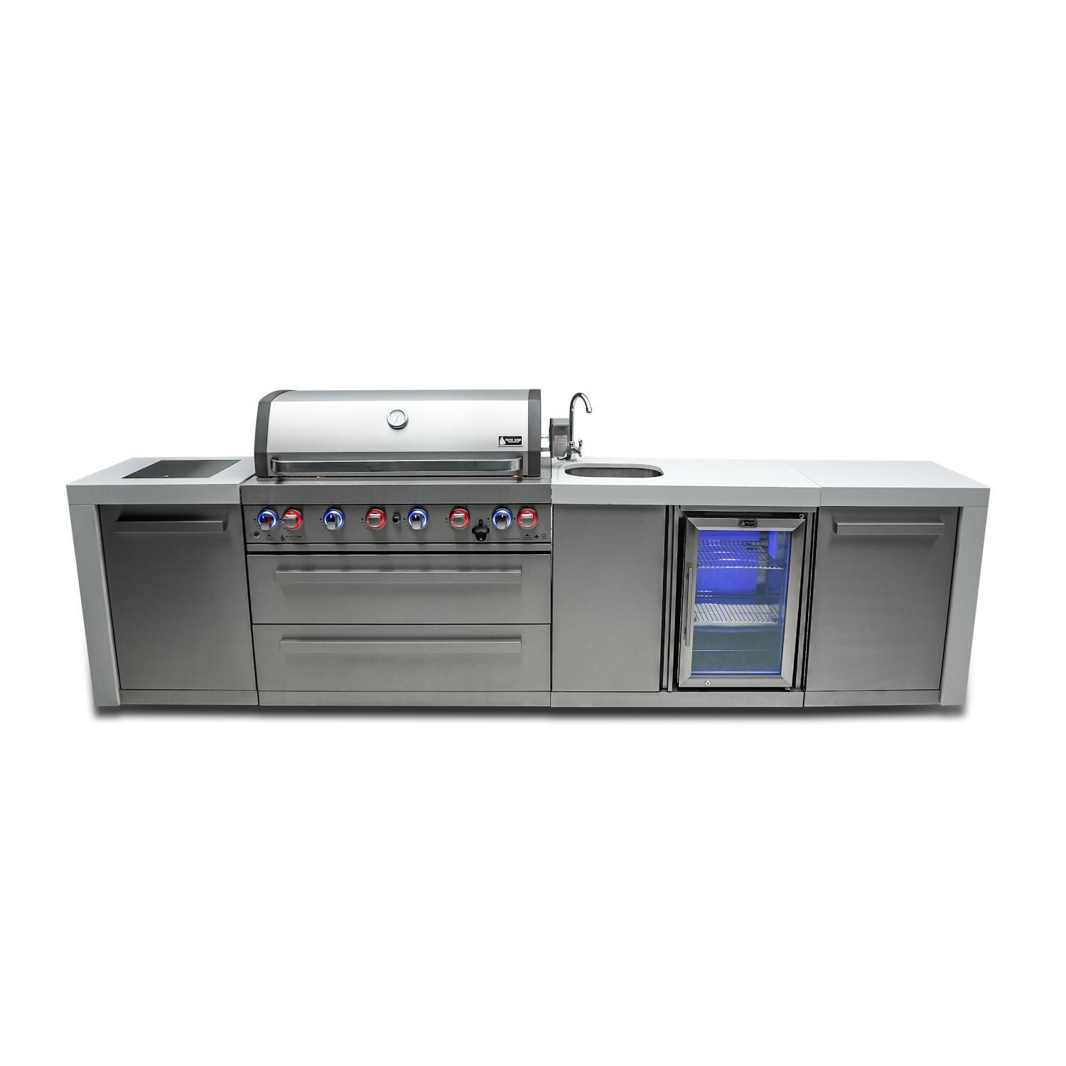Deluxe Series 11 Ft Propane Outdoor Kitchen Island w/ Side Burner & Beverage Center- MAi805-DBEV