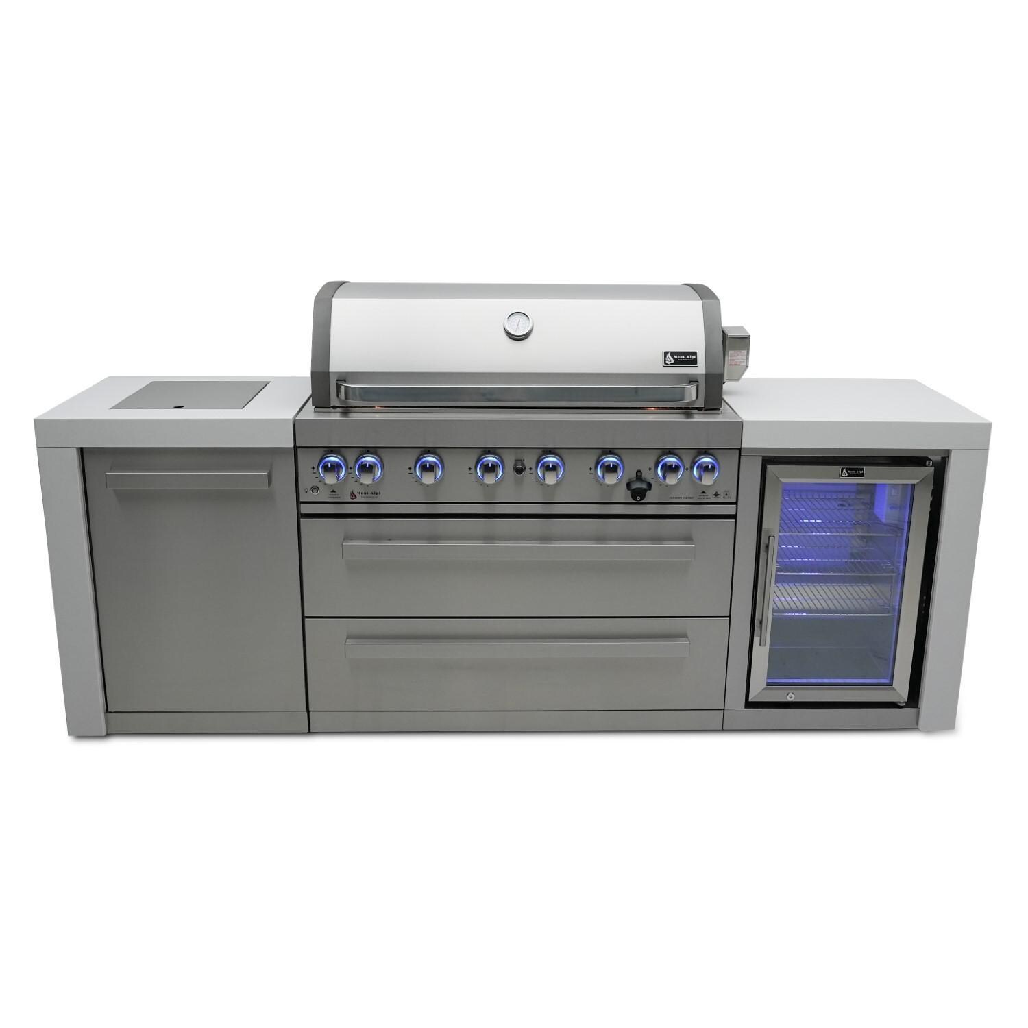 Deluxe Series 8 Ft Propane Outdoor Kitchen Island w/ Side Burner & Fridge - MAi805-DFC