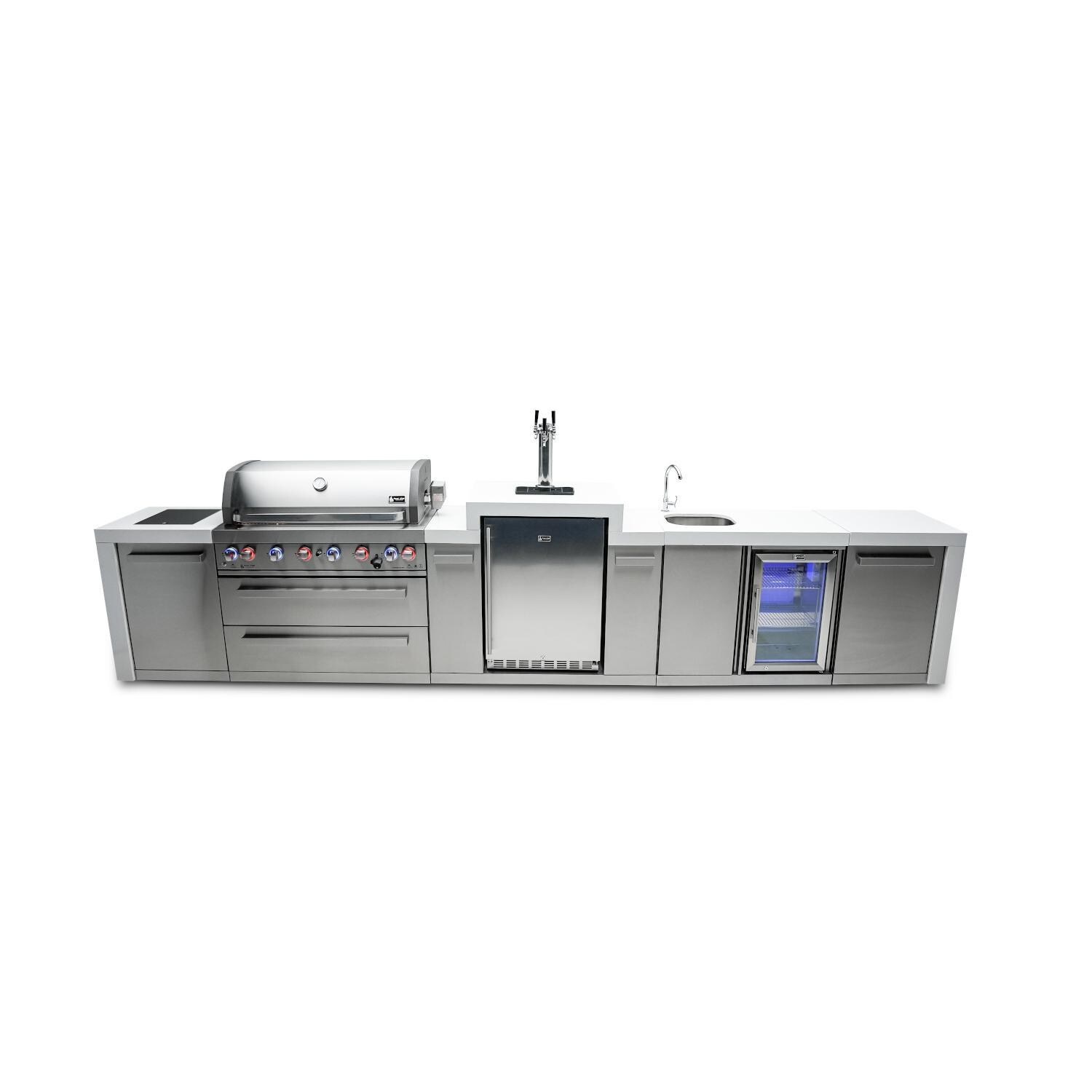 Deluxe Series 15 Ft Propane Outdoor Kitchen Island w/ Side Burner, Beverage Center & Kegerator - MAi805-DKEGBEV
