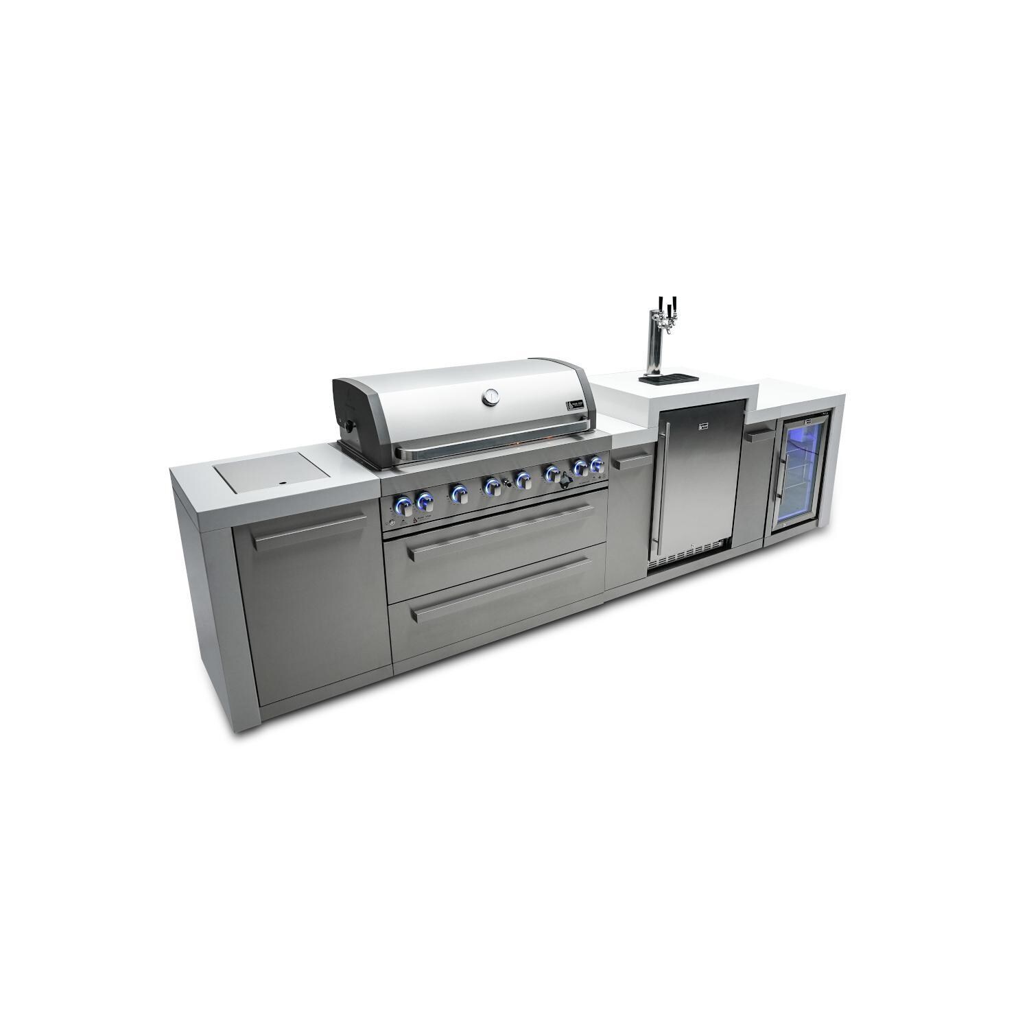 Deluxe Series 12 Ft Propane Outdoor Kitchen Island w/ Side Burner, Fridge, & Kegerator - MAi805-DKEGFC