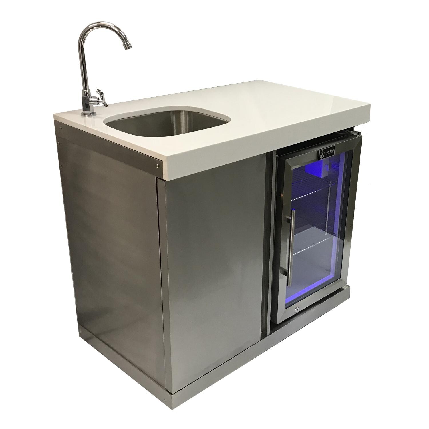 Mont Alpi Beverage Center Cabinet Module W/ Sink & 2.6 Cu. Ft. Outdoor Refrigerator - Stainless Steel - MASF · MASF-SS