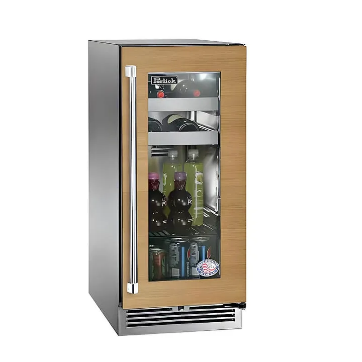 Perlick 15-Inch Signature Series Stainless Steel Panel Ready Glass Door Outdoor Beverage Center with Lock - HP15BO-4-4 - Left Hinge