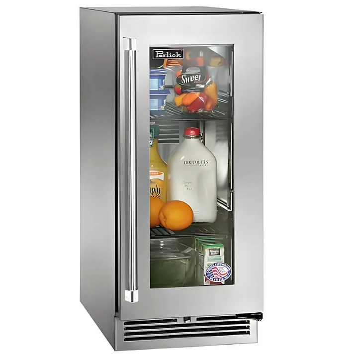 Perlick 15-Inch Signature Series Stainless Steel Glass Door Outdoor Refrigerator - HP15RO-4 - Right Side
