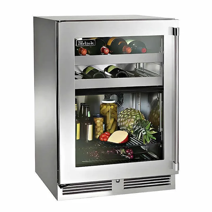 Perlick 24-Inch Signature Series Glass Door Dual Zone Outdoor Refrigerator/Wine Reserve w/ Lock - HP24CO-4-3 - Right Side