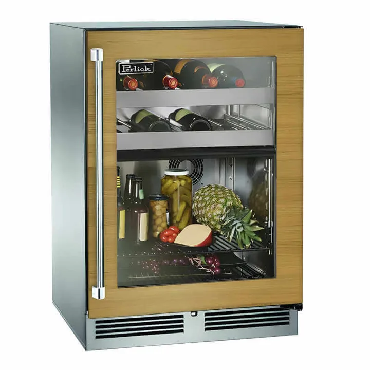 Perlick 24-Inch Signature Series Panel Ready Glass Door Dual Zone Outdoor Refrigerator/Wine Reserve - HP24CO-4-4 - Left Side