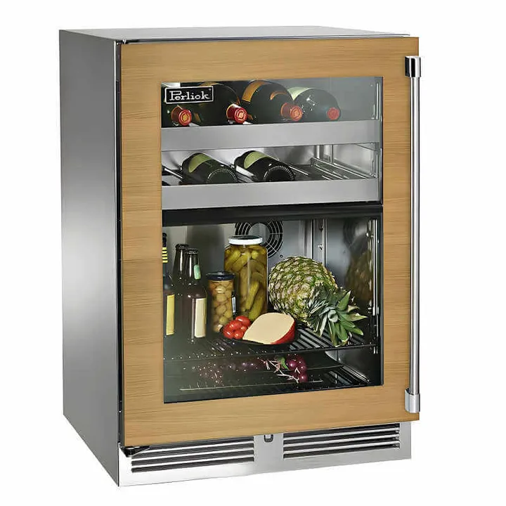 Perlick 24-Inch Signature Series Panel Ready Glass Door Dual Zone Outdoor Refrigerator/Wine Reserve w/ Lock - HP24CO-4-4 - Left Side