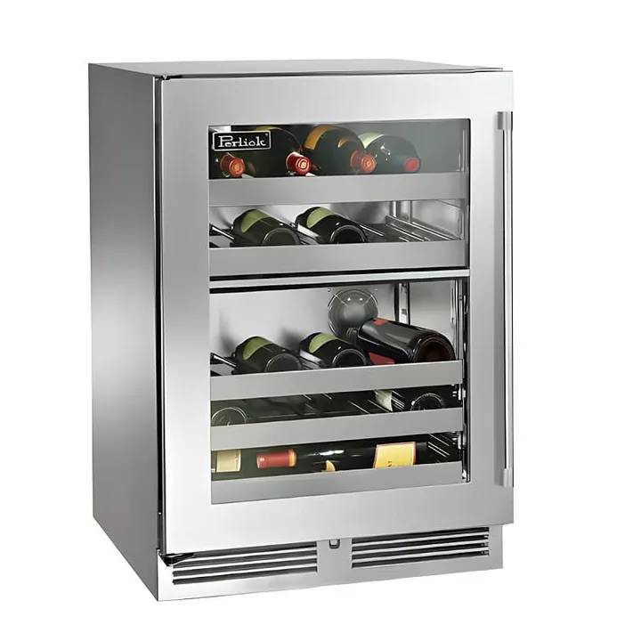 Perlick 24-Inch Signature Series Stainless Steel Glass Door Outdoor Dual Zone Wine Cooler Reserve - HP24DO-4-3 - Right Hinge