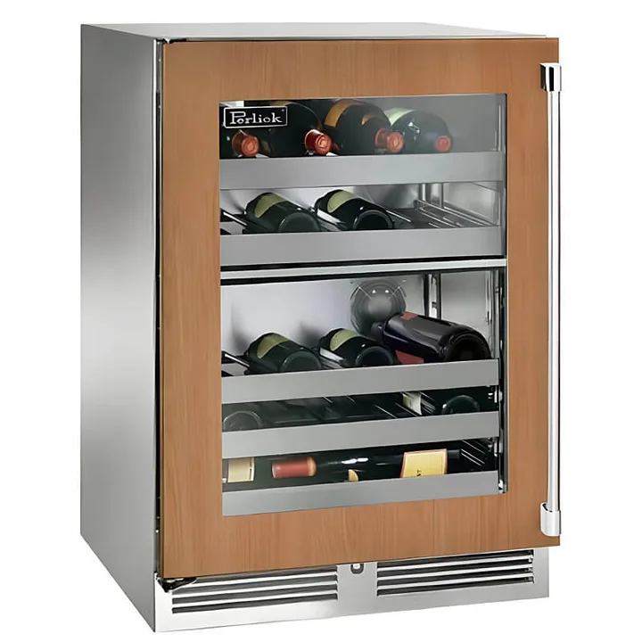 Perlick 24-Inch Signature Series Panel Ready Glass Door Outdoor Dual Zone Wine Cooler Reserve - HP24DO-4-4 - Right Hinge