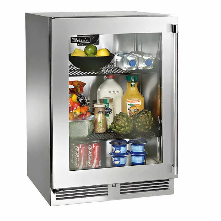Perlick 24-Inch Signature Series Stainless Steel Glass Door Outdoor Refrigerator - HP24RO-4-3L - Left Hinge