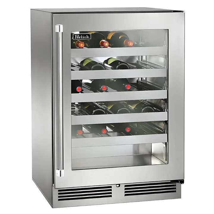 Perlick 24-Inch Signature Series Stainless Steel Glass Door Outdoor Wine Cooler Reserve w/ Lock - HP24WO-4-3 - Left Hinge