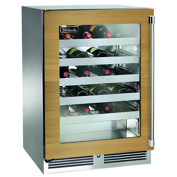 Perlick 24-Inch Signature Series Panel Ready Glass Door Outdoor Wine Cooler Reserve w/ Lock - HP24WO-4-4 - Left Hinge