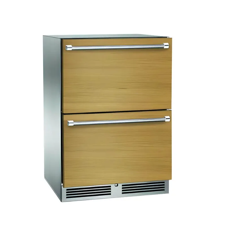 Perlick 24-Inch Signature Series Panel Ready Dual Zone Outdoor Freezer/Refrigerator Drawers w/ Lock - HP24ZO-4-6DL